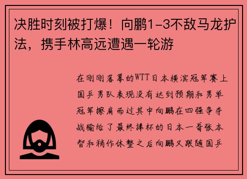 决胜时刻被打爆！向鹏1-3不敌马龙护法，携手林高远遭遇一轮游